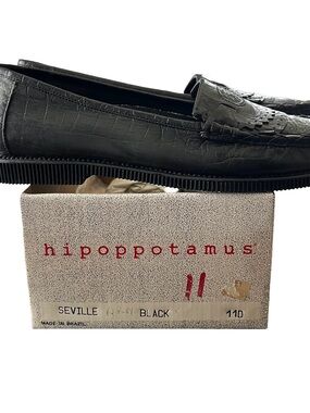 Vintage Hippopotamus Seville Men’s Black Croc Embossed Loafers 11D Brazil